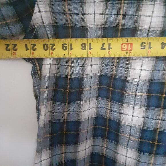 Vintage Roebuck & Co Mens Medium Blue Plaid Button Up Shirt Pearl Snap Western - Picture 9 of 10